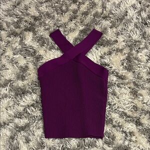 Babaton Purple Ribbed Cross-Strap Crop Top